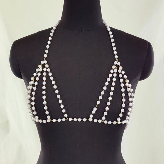 Sexy Pearl Body Chain Bra